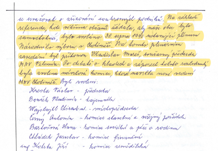 Fotokopie zápisu z kroniky obce